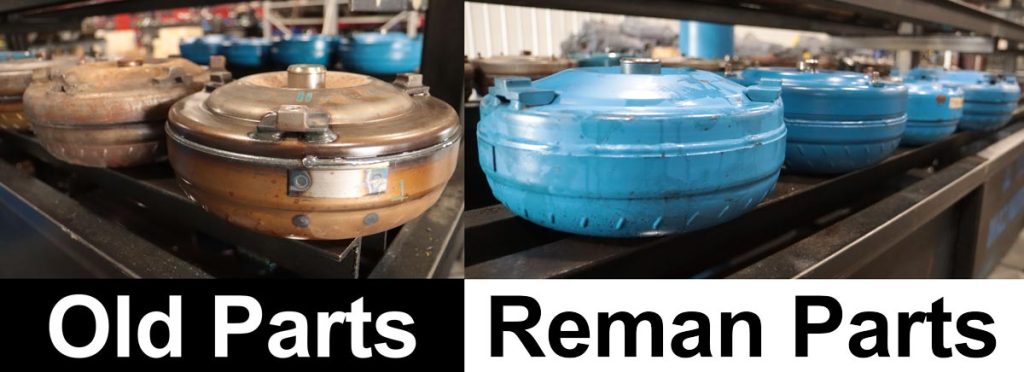 A comparison of transmission parts before and after remanufacturing.